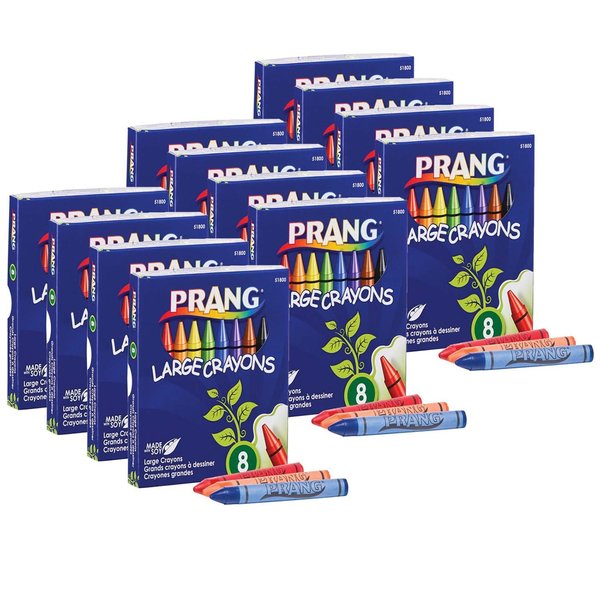 Prang Crayons, Large, Lift Lid Box, 8 Colors Per Box, 12PK 51800